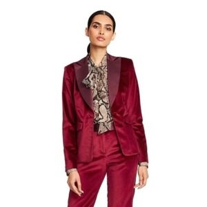 NWT Altuzarra Velvet Contrast Satin Tuxedo Blazer Red Old Money Women XS